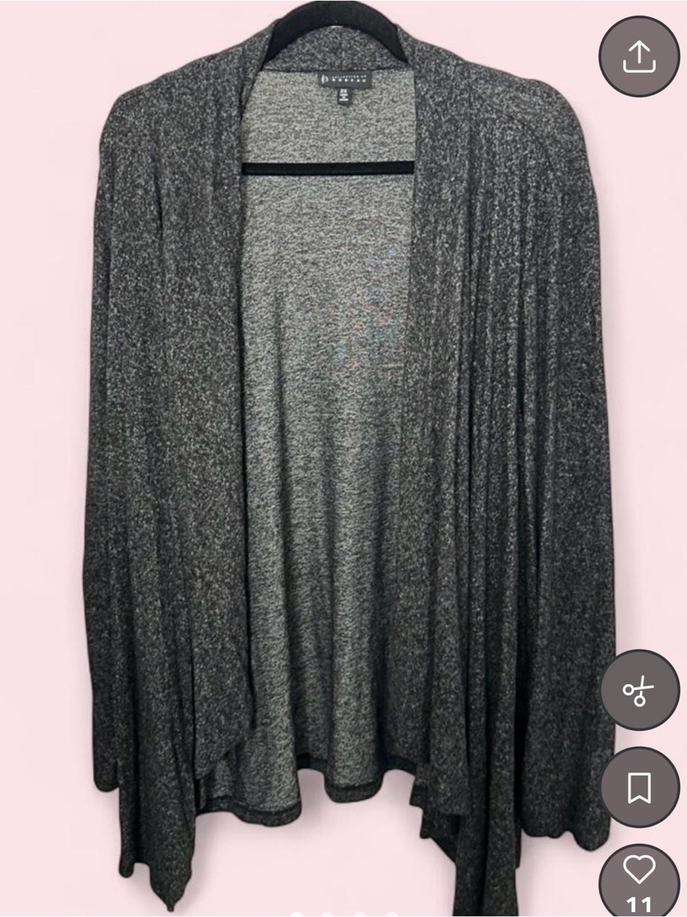 bobeau Charcoal Gray Open-Front Draped Cardigan